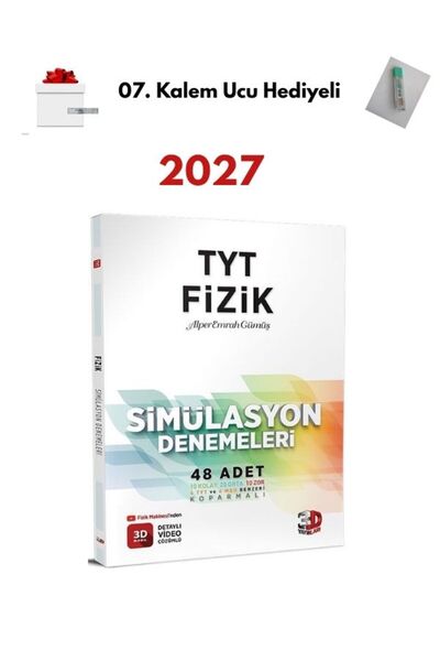 3D Yayınları 2027 TYT Fizik Simülasyon 48 Deneme + Kalem Ucu Hediyeli