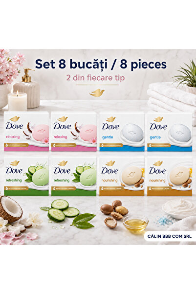 Dove Set of 8 x Moisturizing Bar Soap 90 g, 4 variants, 2 of each, 720 g
