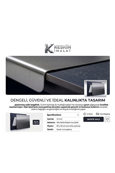 Paslanmaz L kesme tahtası