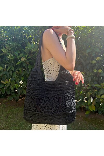 nesdesignn Black Motif Straw Bag