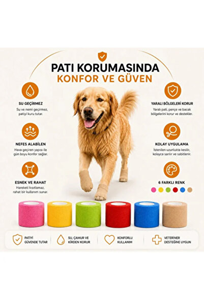 mucit home Kedi ve Köpek Pati Bandajı - Su Geçirmez - Kendinden Yapışkanlı