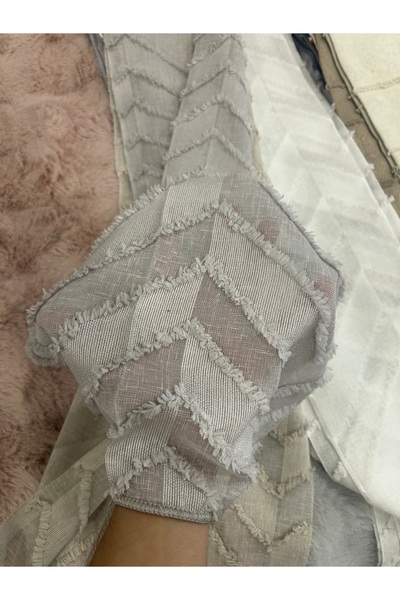 çolakperde Bohem Tarz Kabartma Saçak Detaylı V Zigzag Desenli Keten Tül Perde