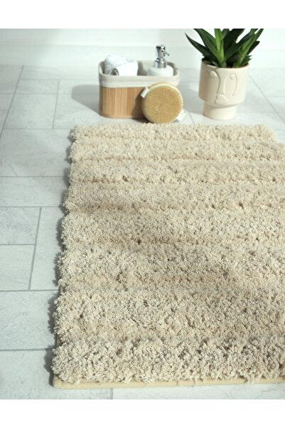 NO BRAND Set covorașe de baie 2 bucăți 50x80cm+50x80cm BEJ ANTIDERAPANTE SHAGGY