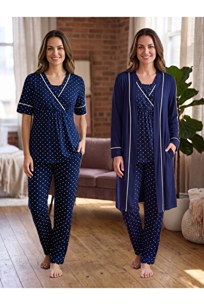 by İGP Polka Dot Maternity Pajama Set with Nursing Feature and Dressing Gown