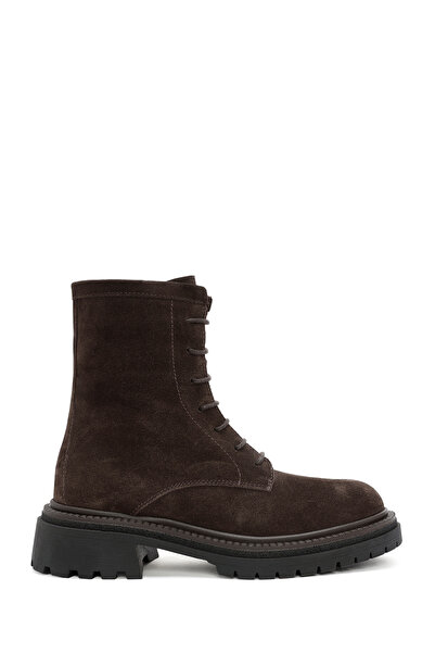 Derimod Women's Brown Zippered Thick Soled Suede Leather Boots Wf170008Ds