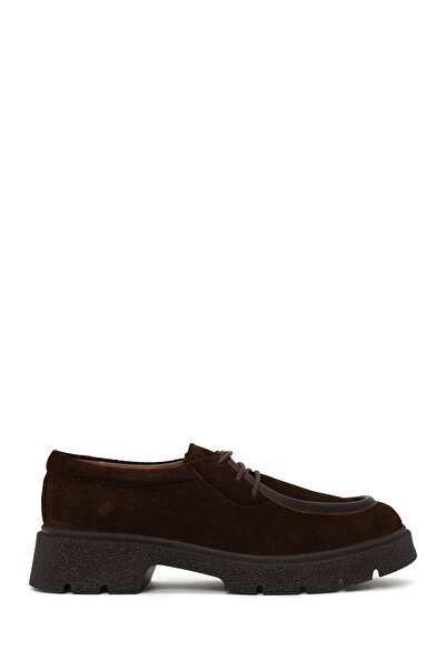 Derimod Women's Brown Lace-Up Thick-Soled Suede Leather Casual Shoes Af200015Ds