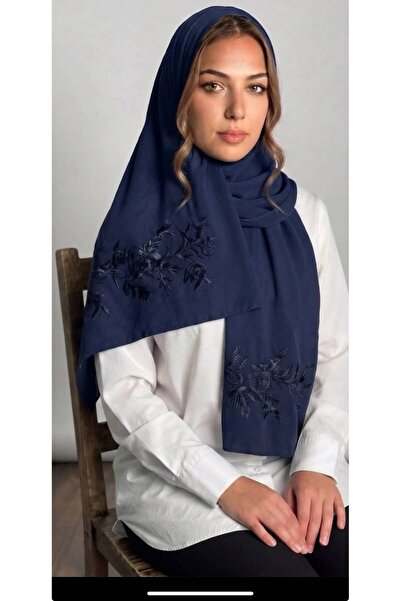 Veil Designer طرحة بوال كحلي طبقتين بتطريز علي الطرفين ورد و اغصان قماش يابان...