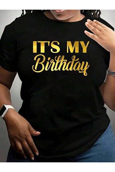 k222 تي شيرت بطباعة جرافيكية باللون الأسود عليه عبارة "It's My Birthday Cruis...