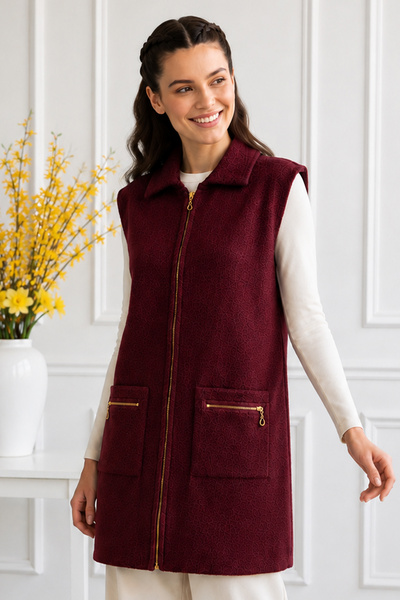 benguen Bearded Knitwear Vest N3381 Claret Red