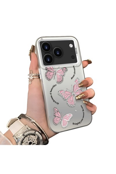 Hontinga iPhone 17 Pro Compatible Silicone Edge Hard Back Case Butterfly Patt...