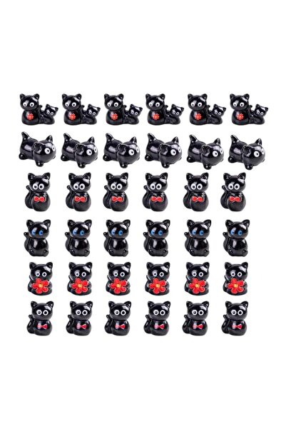 Generic 36 Pcs Mini Resin Black Cats Tiny Animal Figures Bulk, Miniature Litt...