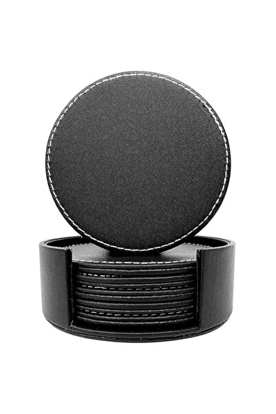 Generic Brand PU Black Leather Coasters, Coasters Set of 6 with Holder, Coast...