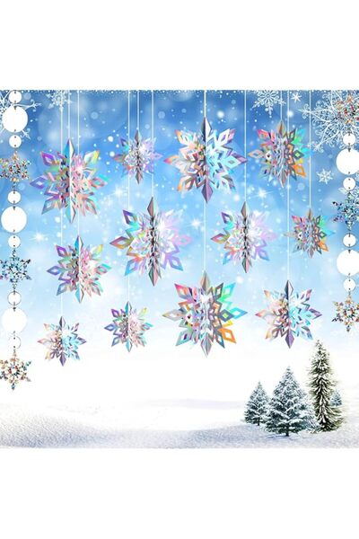 Generic 12 Pcs Hanging Snowflake Decorations, 3D Holographic Snowflake Decora...