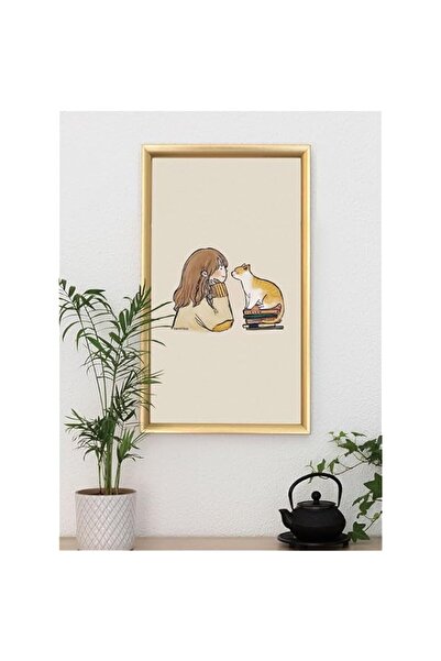 Generic Brand 'Cat With Girl' Digitally Printed Wall Poster with Photo Frame ...