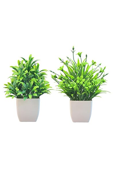 Generic Brand 2 Pieces Fake Potted Mini Artificial Plants, Indoor Home Green ...