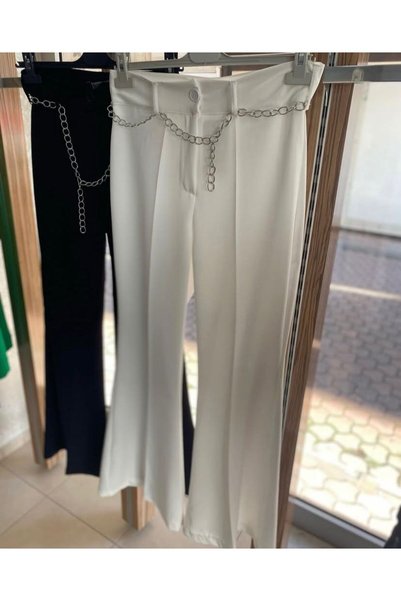 MODİVA MİX New Season! Women's High-Waisted Spanish Flare Pants with Chain Belt - Suitable for Hijab Wear