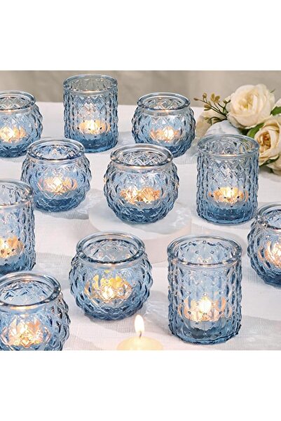 Generic Brand THE WHITE SHOP Blue Glass Votive Candle Holders Set of 24 - Rou...