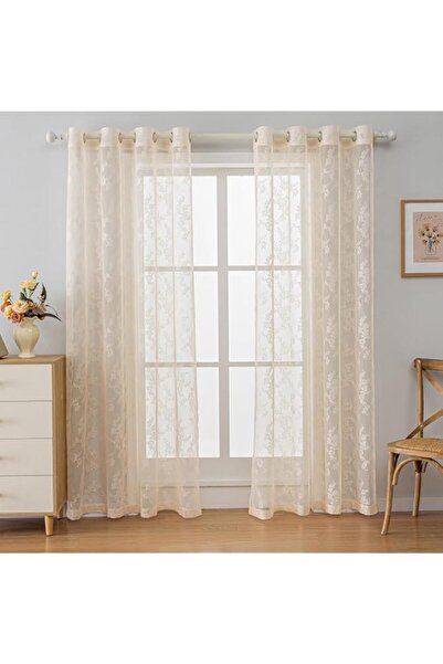 Generic Brand Anytime BeigeLace Sheer Curtain Panels for Living Room Elegant ...
