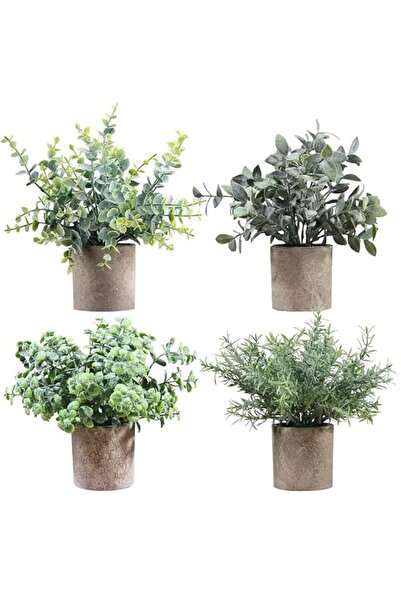 Generic 4 Pcs Artificial Plants Mini Faux Plants in Pots Small Fake Eucalyptu...