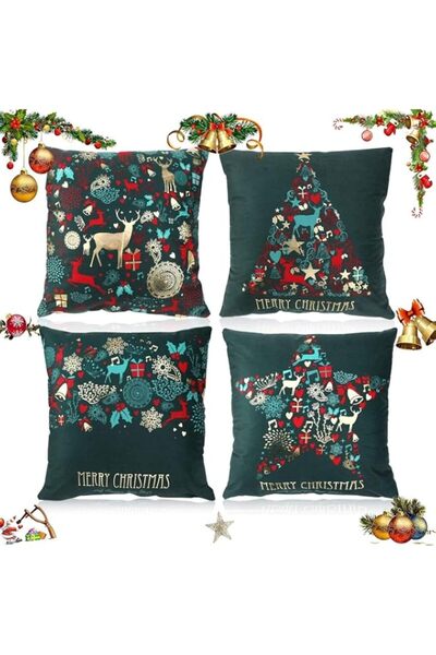 Generic 4pcs Christmas Throw Pillow Covers 45x45cm Green Christmas Pattern Ch...