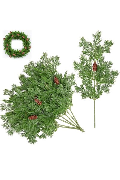 Generic 8 Pcs Large Artificial Pine Needles Branches with Pinecone, 16" x 7",...