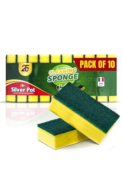 Generic Silver Pot Kitchen Sponge & Scourer – Pack of 10, 12cm Dual-Purpose C...
