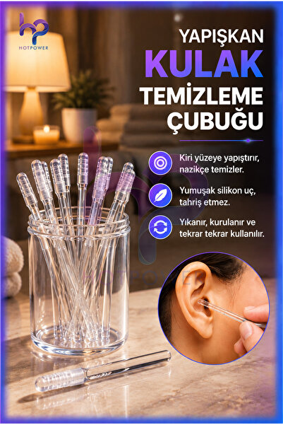 HOT POWER Yapışkan Silikon Uçlu Kulak Temizleme Çubuğu 24'lü Yıkanabilir Tekr...