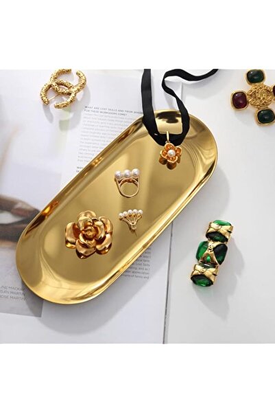 Generic Amerteer 1 pcs Gold Trinket Tray, Stainless Steel Oval Tray,Decor Ser...