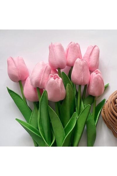 Generic Brand Fake Tulips, 10 Pcs Artificial Flowers, Faux Pink Tulips, PU Re...