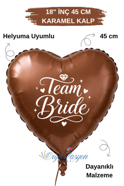 Organizasyon Pazarı 18 Inch Brown Heart Foil Balloon |   Bride Team Printed |...