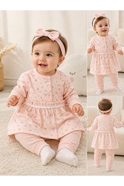 UmBaby طقم قطن ممشط مضلع للفتيات الصغيرات -0-3/3-6