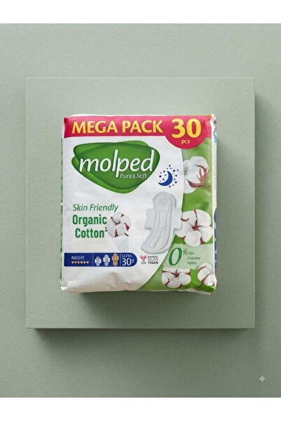Molped Pure & Soft Organic Cotton Ultra Night 30-Pack Sanitary Pads