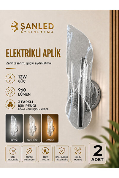 ŞANLED Decorative 12W Indoor Chrome Case 3 Color Light Modern Wall Sconce Ele...