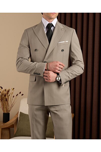 TerziAdemAltun Slim Fit Men's Double-Breasted Pointed Collar Jacket Pants Sui...