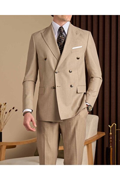 TerziAdemAltun Slim Fit Men's Double-Breasted Pointed Collar Jacket Pants Sui...