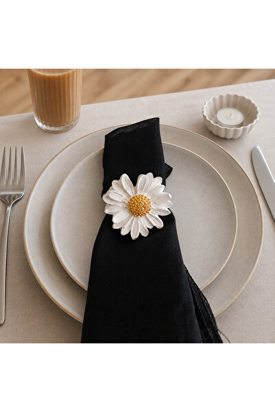Karra Art 4-Piece Daisy Concrete Napkin Holder – Pearl Detailed Handmade Tabl...