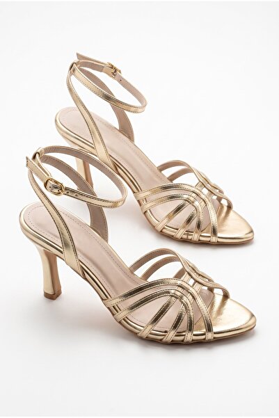 v.s.h velvet Alke Gold Piping Detailed Ankle Strap 9 cm Classic Women's Heele...