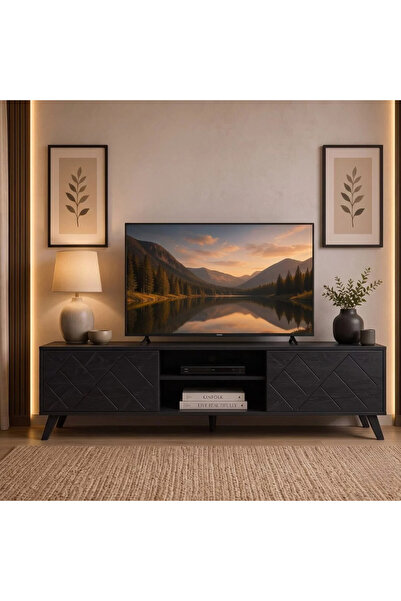 Al Hadaya Mall Wooden Tv Table with Modern Design - Black - 160X40X45 cm