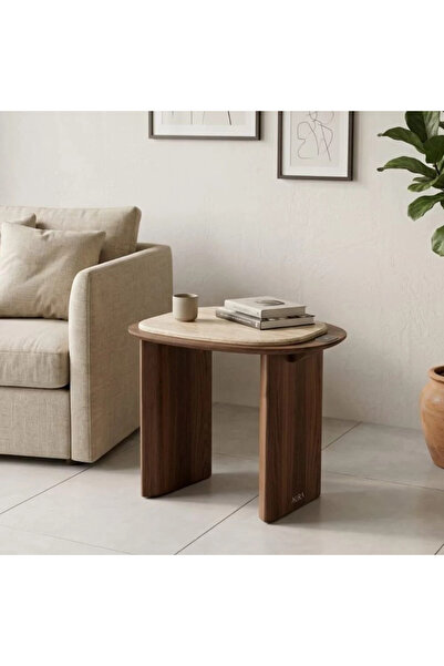 Al Hadaya Mall Wooden Corner Table with Luxurious Design - Brown and Beige - ...