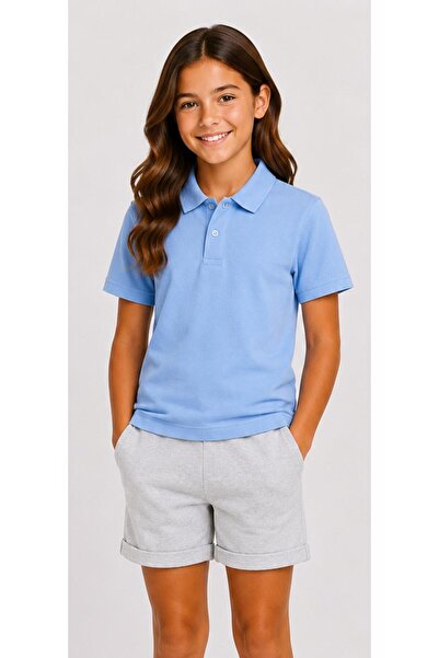 Kuraff Giyim Unisex Cotton Plain Woven Short Sleeve Polo Collar School T-Shirt