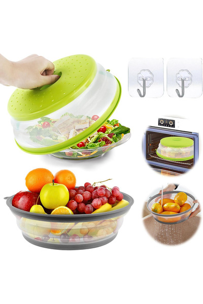 OEM Set de 2 capace pliabile pentru cuptorul cu microunde, 26,5 cm, 2 cârlige...