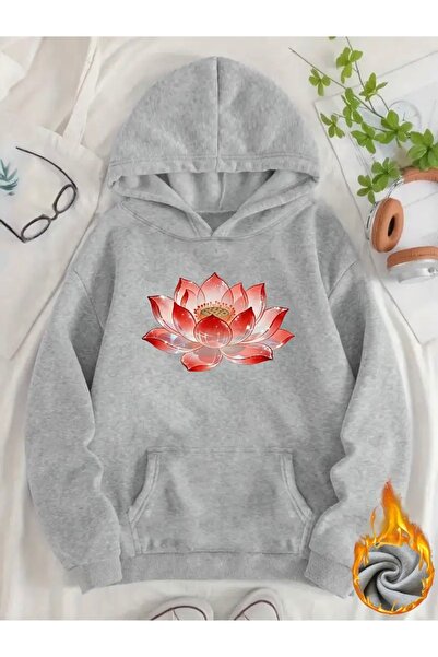 FUFLUNS Lotus Printed Oversized Unisex Women'S/Men's Hooded Sweatshirt