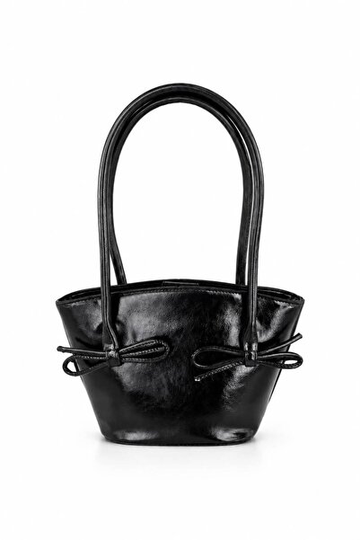 Senza Vedere Fiore Bow Detailed Patent Leather Women's Shoulder Bag