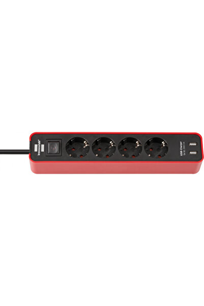 Generic Brand Prelungitor Ecolor 4 prize, 2xUSB, 1.5m Rosu Negru