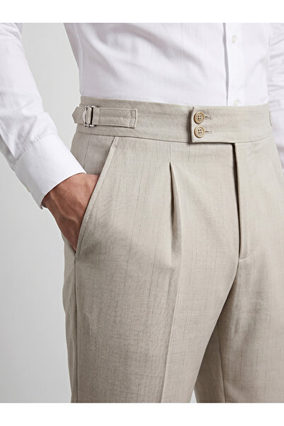 BASEL.CO Striped Old Money Pleated Lycra Fabric Trousers