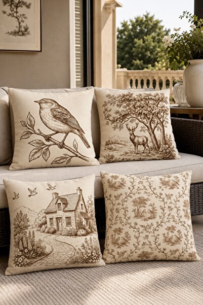 EVPANYA Retro Farm Life Patterned 4-Piece Throw Pillow Cover Set