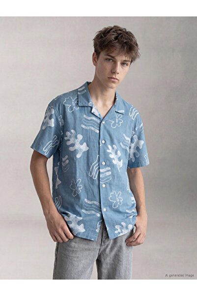 LC Waikiki Nevavm Patterned Poplin Boys' Shirt with Difference