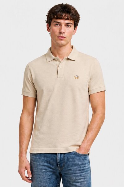 La Martina Men Regular Fit Embroidered Logo Short Sleeve Polo Shirt, Beige