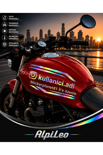 AlpiLeo HOLOGRAM Kişiye Özel Instagram Kullanıcı Adı Motor Depo Sticker | Vin...