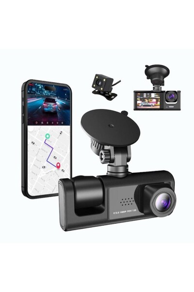 VLK Lions Cameră de bord auto Full HD, Dual-Channel, Unghi 170°, Senzor G, Ca...